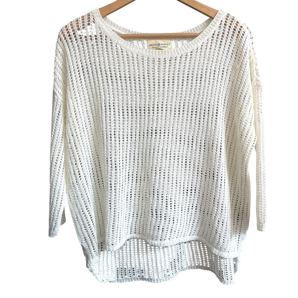 Ralph Lauren Denim & Supply White Linen Viscose Open Knit Boatneck‎  Sweater S